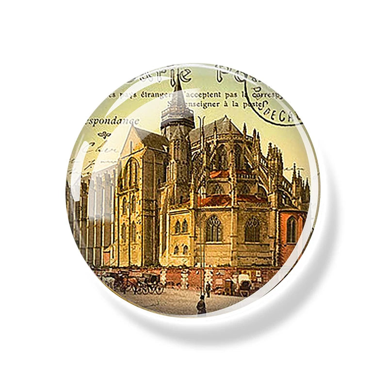 Paris Buildings Fridge Magnets. Eiffel Tower, Triumphal Arch, Travel Souvenirs Glass Refrigerator Magnets.
