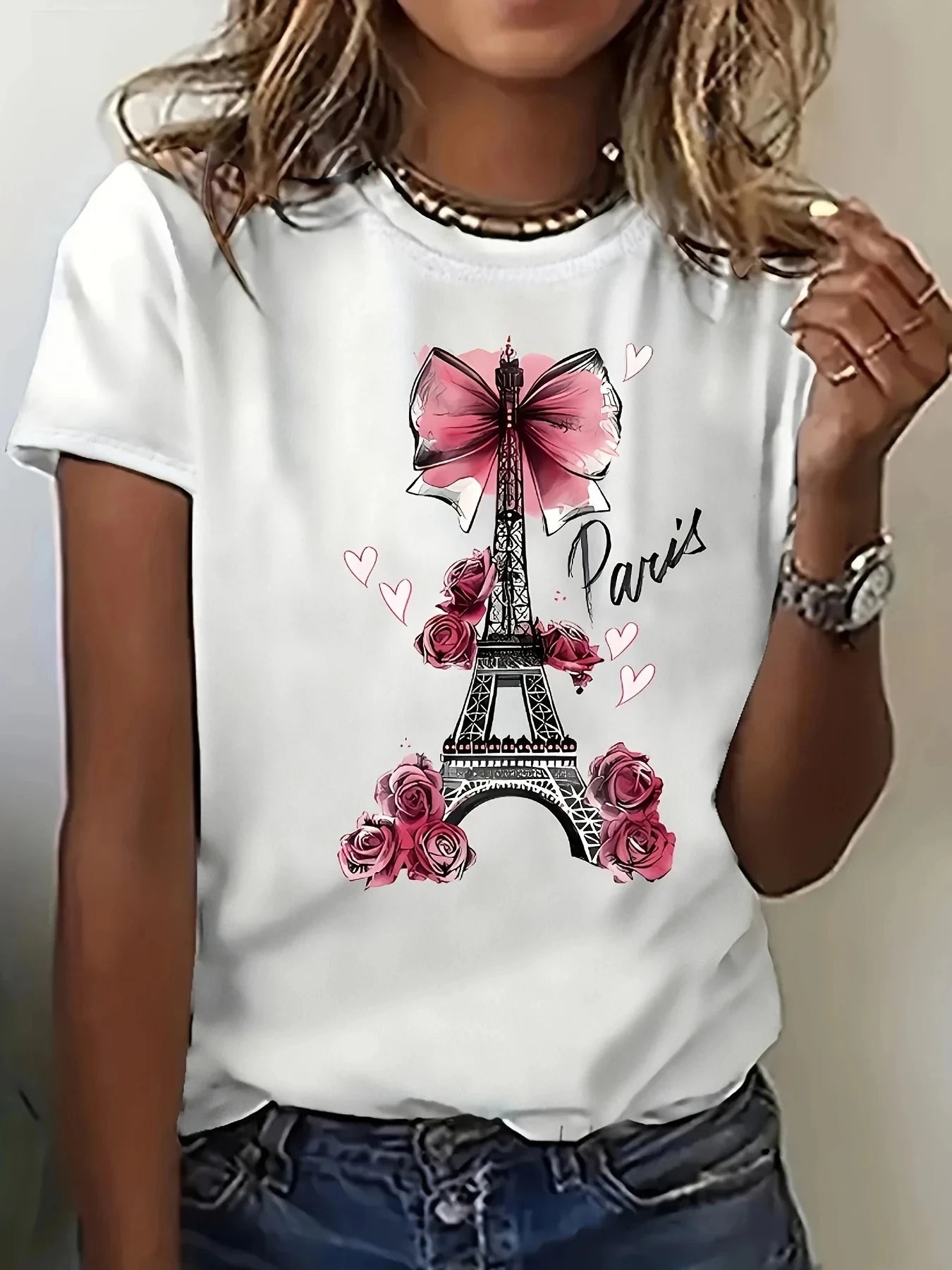 Paris Eiffel Tower Printed `Cotton T-Shirt-Spring and Summer