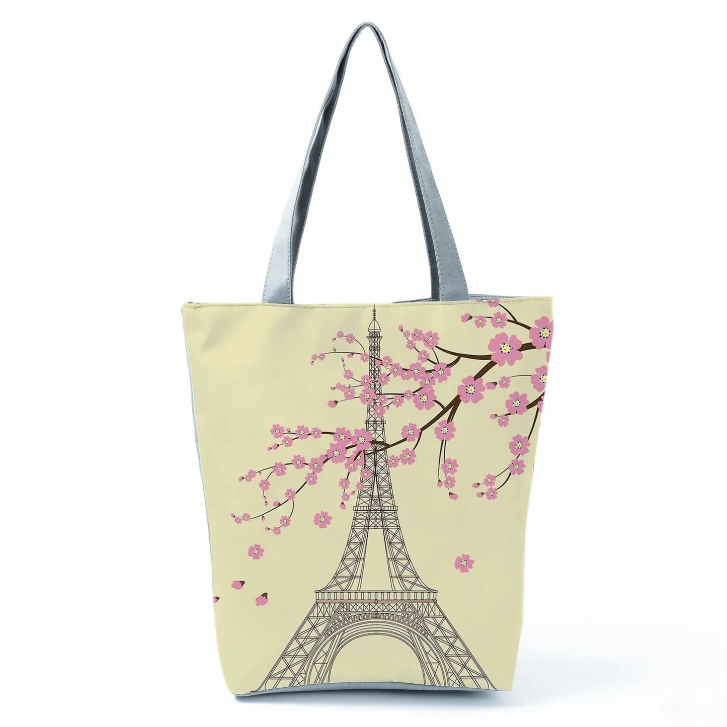 Floral Eiffel Tower Print Tote Bag Paris Landscape Shoulder Bag Fashion Pretty Handbags High Capacity Shopping Bag Eco Beach Bag