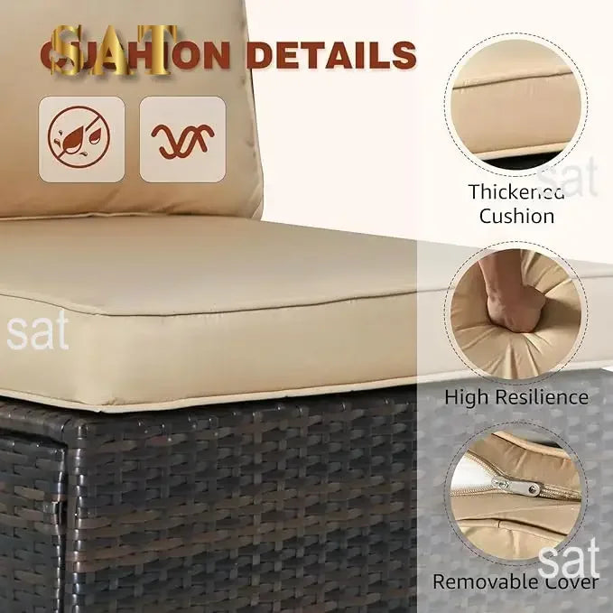 7-Piece Patio Furniture Set-Modular Wicker Outdoor Sectional Sofa Rattan With Pillow-top Cushions and Coffee Table