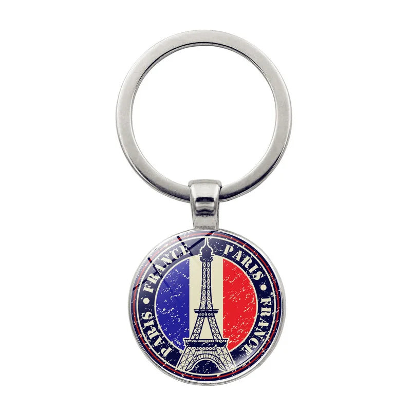 Paris Souvenirs Gifts Keychain France Eiffel Tower, Triumphal Arch, National Flag Glass Pendants
