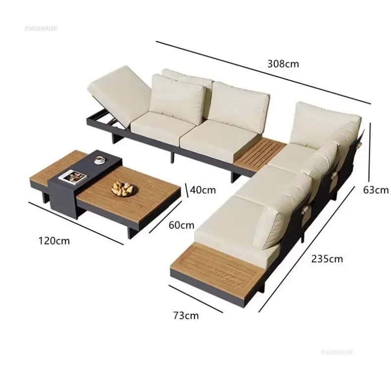 Metal Corner Sofa for Garden. Antiseptic Teak Outdoor Furniture. Light Luxury Comfortable Household Garden Sofa for Terrace
