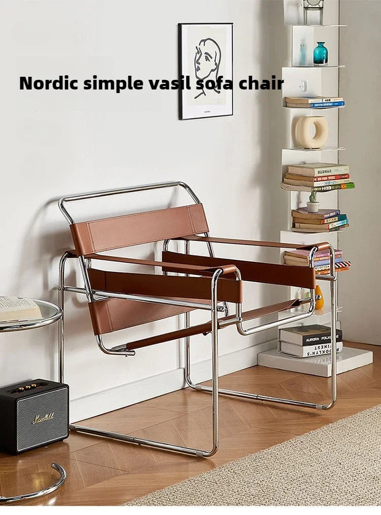 Vassili Leisure Chair Single Chair.Industrial Style Bauhaus Saddle Leather Simple Network.