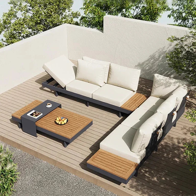Metal Corner Sofa for Garden. Antiseptic Teak Outdoor Furniture. Light Luxury Comfortable Household Garden Sofa for Terrace