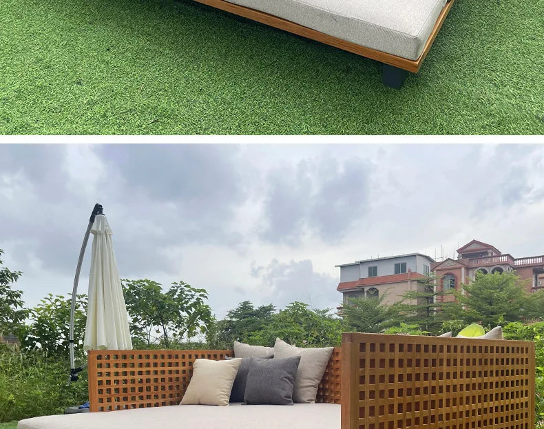 Xuting outdoor leisure creative square bed outdoor seaside beach lounge chair waterproof and sunscreen solid wood sofa furniture