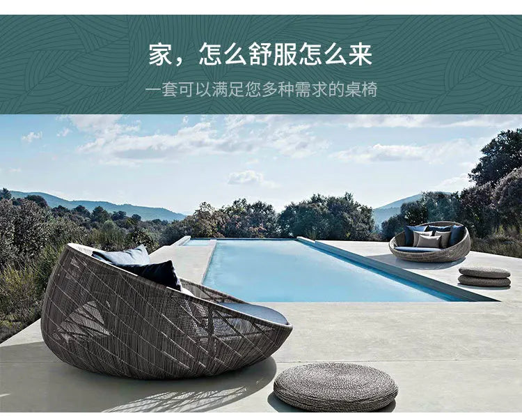 Semi-Circular Rattan Sofas, Bird's Nest Circular Beds.Rattan Woven Lounge Chairs