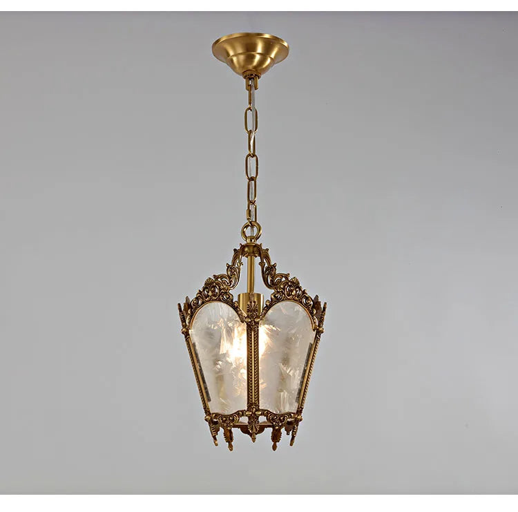 French-Style Retro Copper Ice Flower Glass Small Chandelier Bedside Balcony Porch Pendant Lighting Cloakroom Hanging Lamp