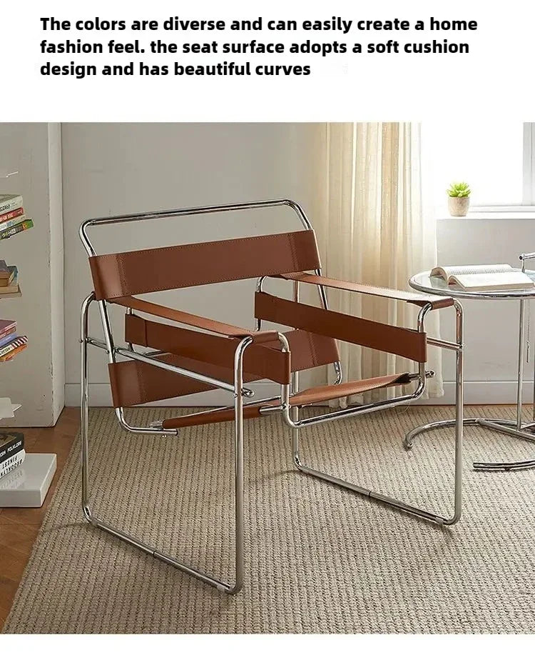 Vassili Leisure Chair Single Chair.Industrial Style Bauhaus Saddle Leather Simple Network.