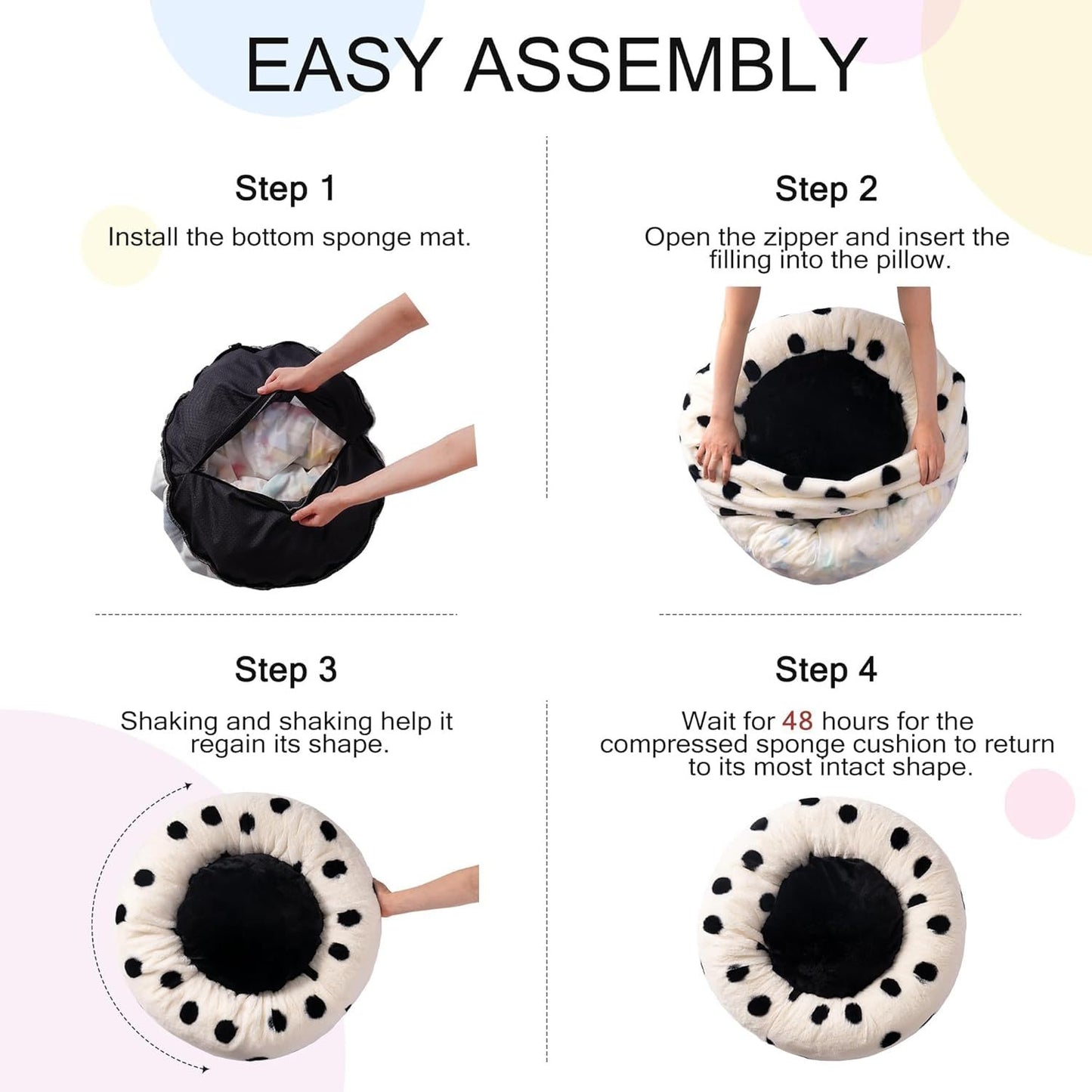 MEWOOFUN Donut Cat Bed For Indoor Cats - 23 Inch Round Washable Pet Bed With Non-Slip Bottom, Plush Fluffy Small Dog Bed For Puppies & Kittens, Black Dot