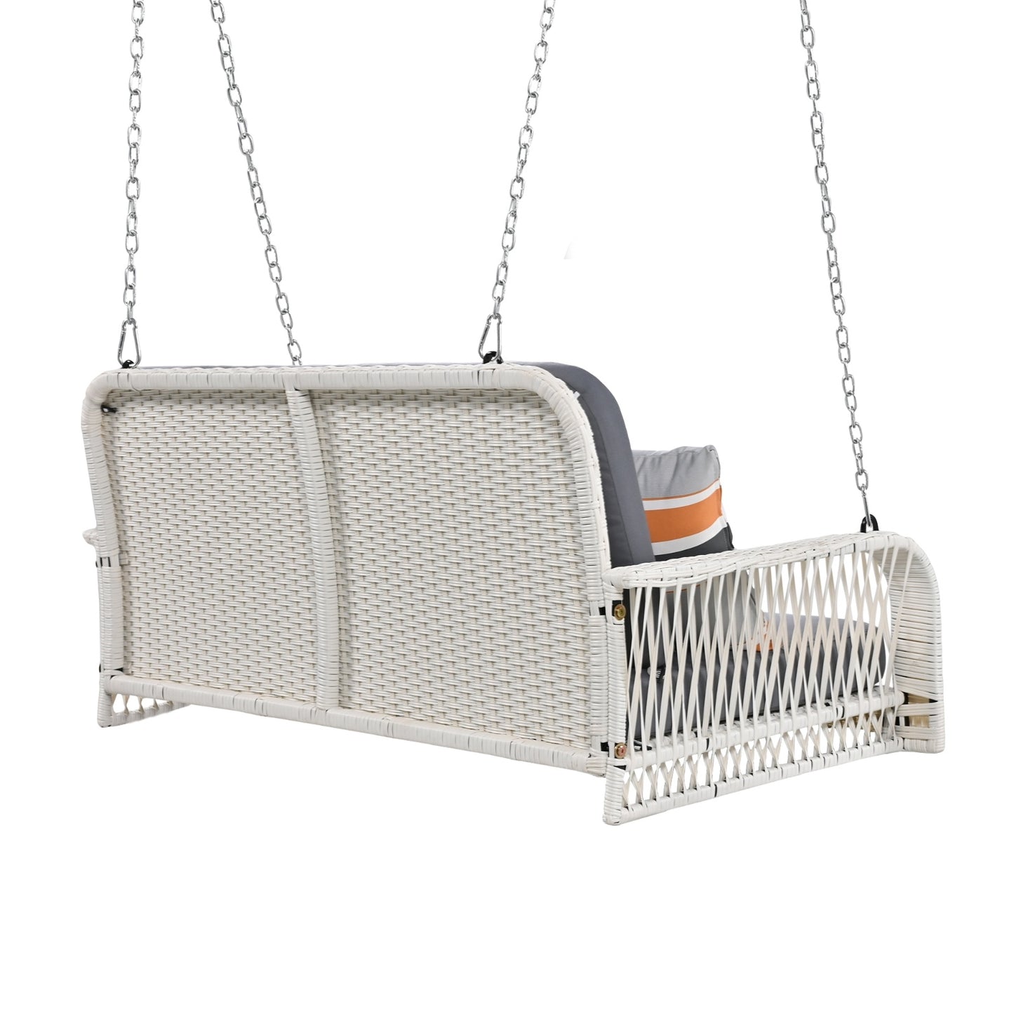 Wicker Porch Swing, 2-Seater Hanging Bench With Chains