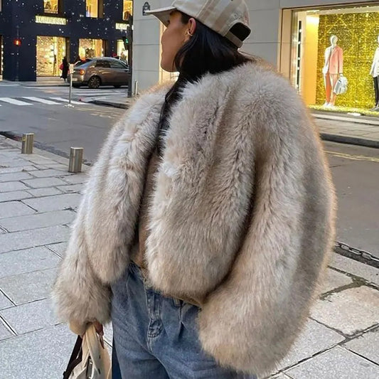 Faux fur coat short fur coat. Fluffy dyed pointed plush women's clothing