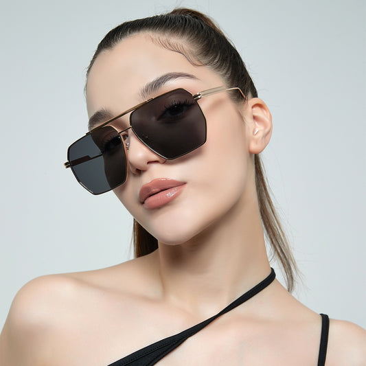 Women's Retro Fashion Double Beam Large Frame Sunglasses