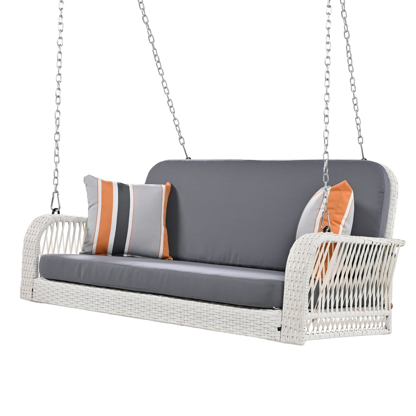 Wicker Porch Swing, 2-Seater Hanging Bench With Chains