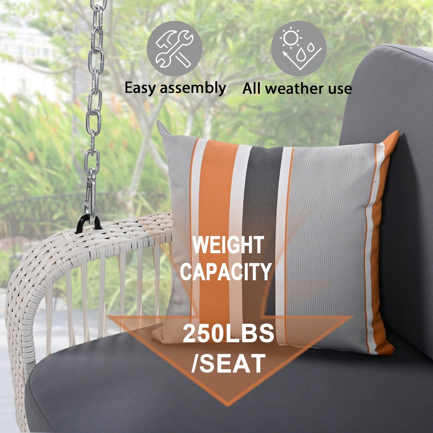 Wicker Porch Swing, 2-Seater Hanging Bench With Chains