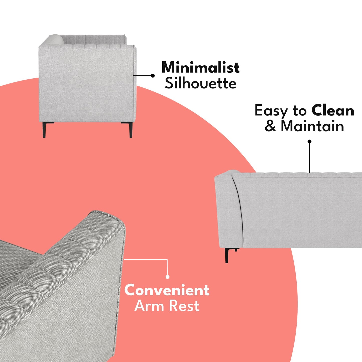 Aykah Enigma 3 Seater Sofa, Modern Upholstered Comfortable Sofa 76" with Channel Tufting, Armrest, Metal Legs, Perfect for Living Room Furniture or Bedroom (Linen, Oat)