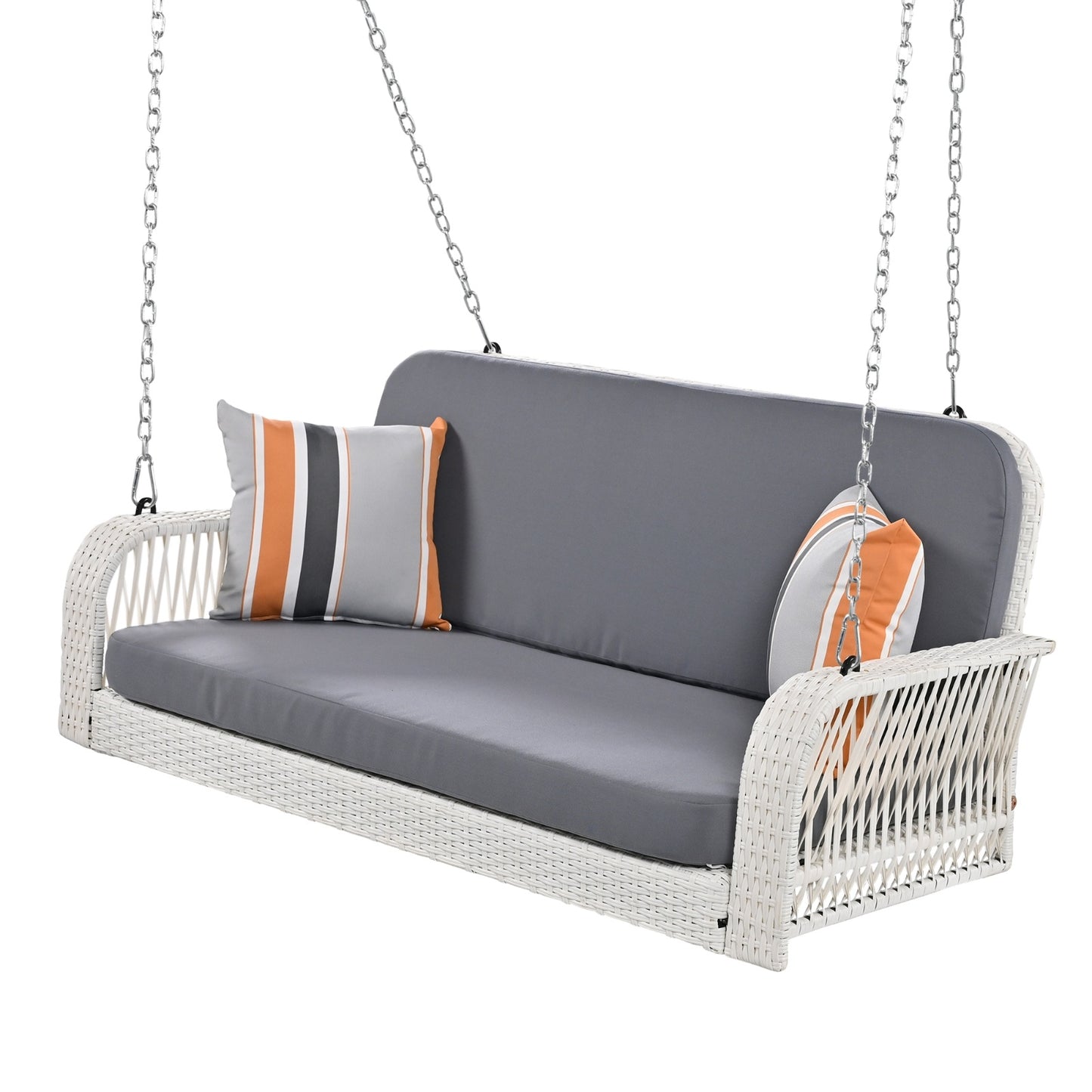 Wicker Porch Swing, 2-Seater Hanging Bench With Chains