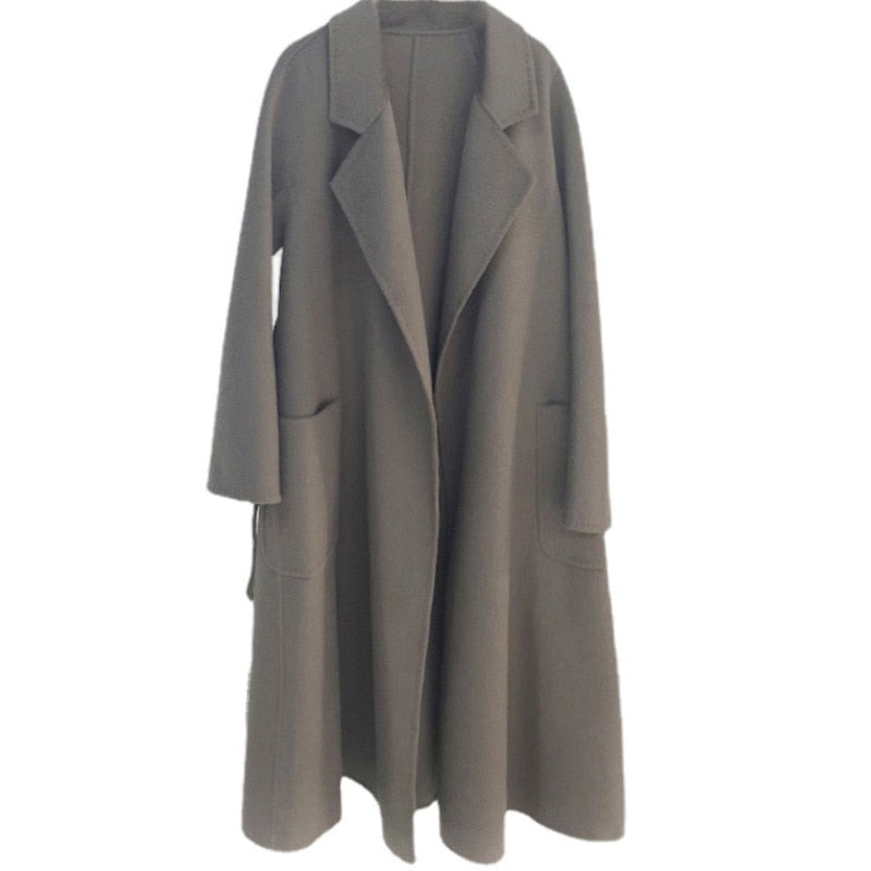 Women’s Long Wool Fur Jackets Ladies Trench Coats Wool Blends Cashmere Woollen Jacket