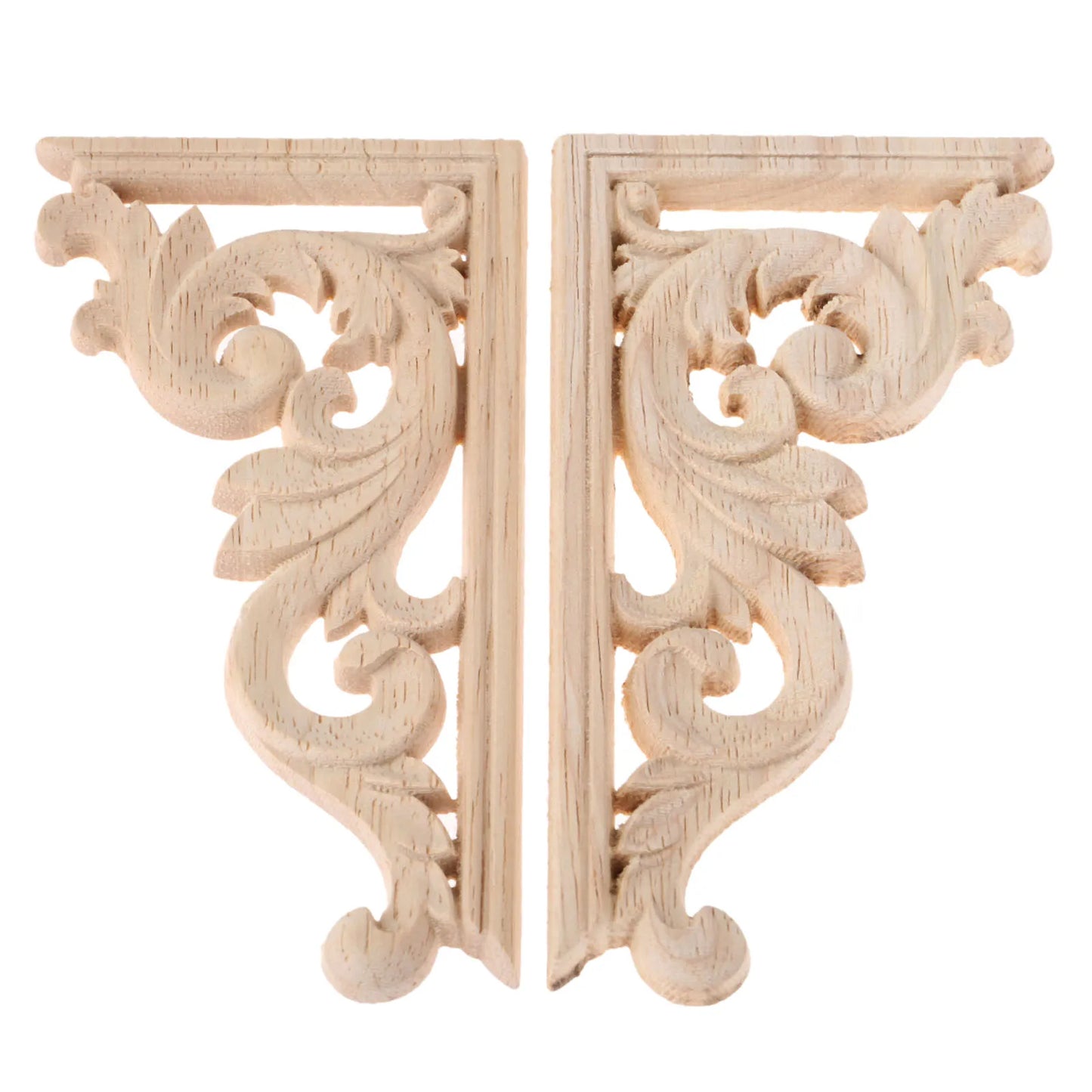 Left/ Right 13*7cm Unpainted Wooden Carved Decal Corner Woodcarving Onlay Applique Flower Furniture Cabinet Box Doors Decoration
