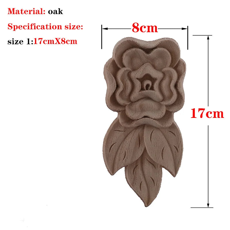 RUNBAZEF 1PC New Decorative Wood Appliques Unpainted Oak Carved Wave Flower Onlay Decal Corner  Home Furniture Door Decor Crafts