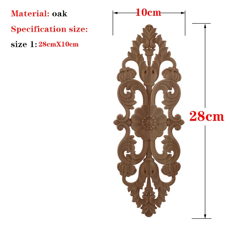 RUNBAZEF 1PC New Decorative Wood Appliques Unpainted Oak Carved Wave Flower Onlay Decal Corner  Home Furniture Door Decor Crafts