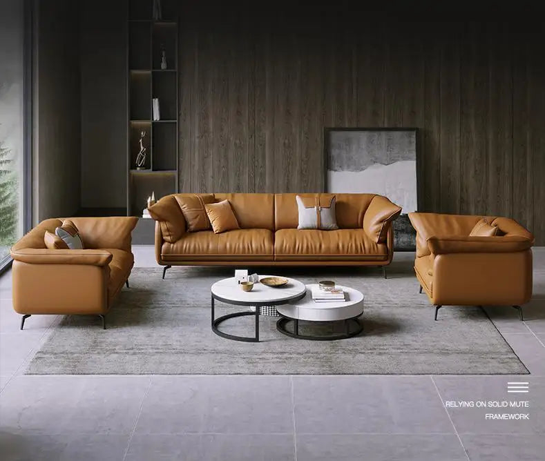 Modern Minimalist Leather Living Room Sofa  Apartment Furniture Set Combination With Customized Color