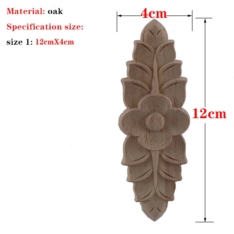 RUNBAZEF 1PC New Decorative Wood Appliques Unpainted Oak Carved Wave Flower Onlay Decal Corner  Home Furniture Door Decor Crafts