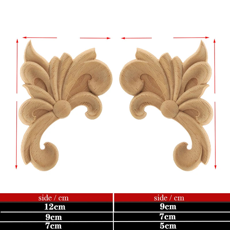 Exquisite Unpainted Long Leaves Rubber Furniture Decoration Accessories Doors Wood Figurines Wood Decal Wood Appliqué