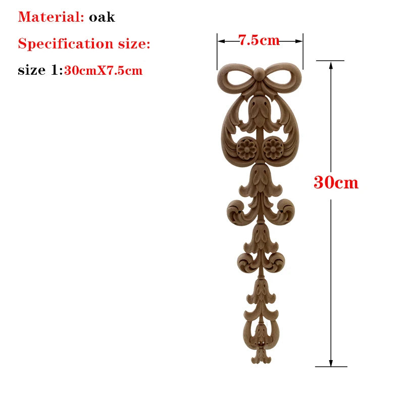 RUNBAZEF 1PC New Decorative Wood Appliques Unpainted Oak Carved Wave Flower Onlay Decal Corner  Home Furniture Door Decor Crafts