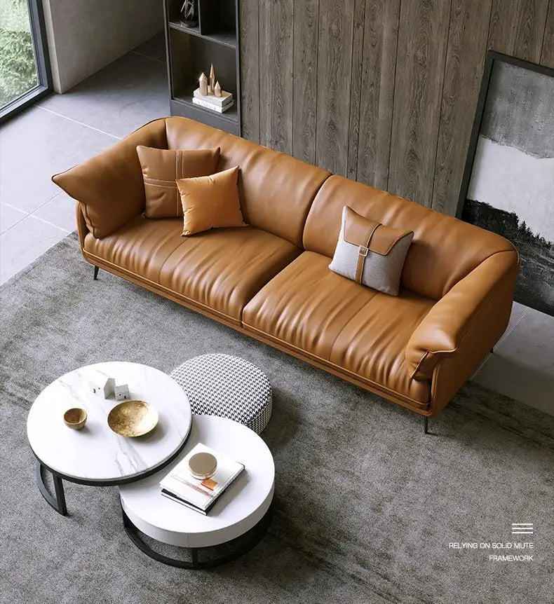 Modern Minimalist Leather Living Room Sofa  Apartment Furniture Set Combination With Customized Color