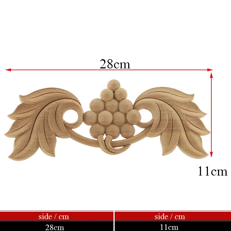 Exquisite Unpainted Long Leaves Rubber Furniture Decoration Accessories Doors Wood Figurines Wood Decal Wood Appliqué
