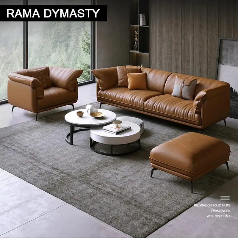 Modern Minimalist Leather Living Room Sofa  Apartment Furniture Set Combination With Customized Color
