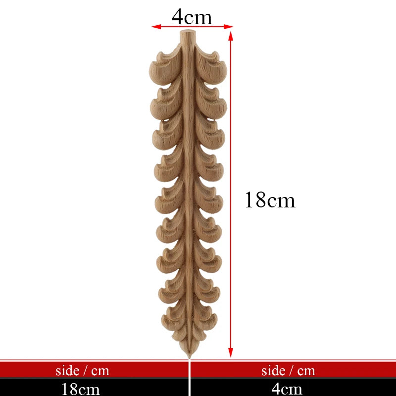 Exquisite Unpainted Long Leaves Rubber Furniture Decoration Accessories Doors Wood Figurines Wood Decal Wood Appliqué