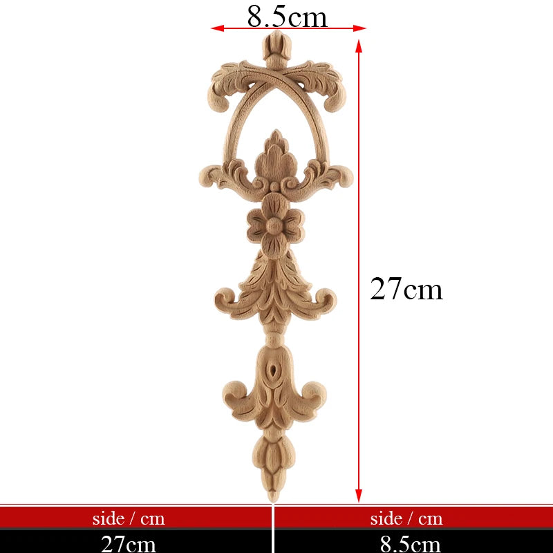 Exquisite Unpainted Long Leaves Rubber Furniture Decoration Accessories Doors Wood Figurines Wood Decal Wood Appliqué