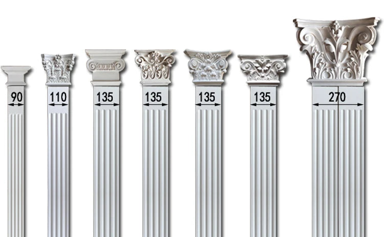 Polyurethane Flat Roman Columns Caps Pillars Capitals Wall Cornice Moulding European Style Decoration Components Elements