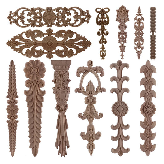 RUNBAZEF 1PC New Decorative Wood Appliques Unpainted Oak Carved Wave Flower Onlay Decal Corner  Home Furniture Door Decor Crafts