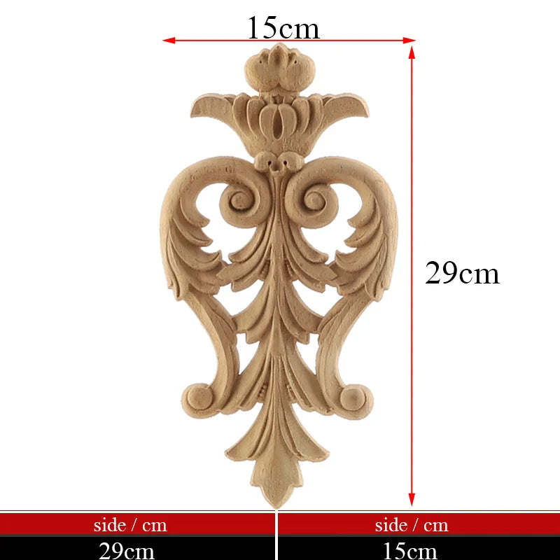 Exquisite Unpainted Long Leaves Rubber Furniture Decoration Accessories Doors Wood Figurines Wood Decal Wood Appliqué