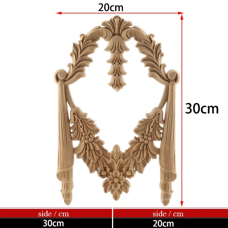 Exquisite Unpainted Long Leaves Rubber Furniture Decoration Accessories Doors Wood Figurines Wood Decal Wood Appliqué