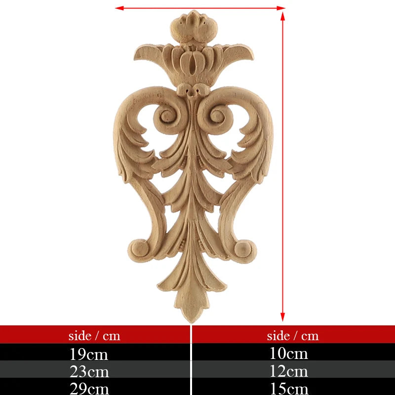 Exquisite Unpainted Long Leaves Rubber Furniture Decoration Accessories Doors Wood Figurines Wood Decal Wood Appliqué