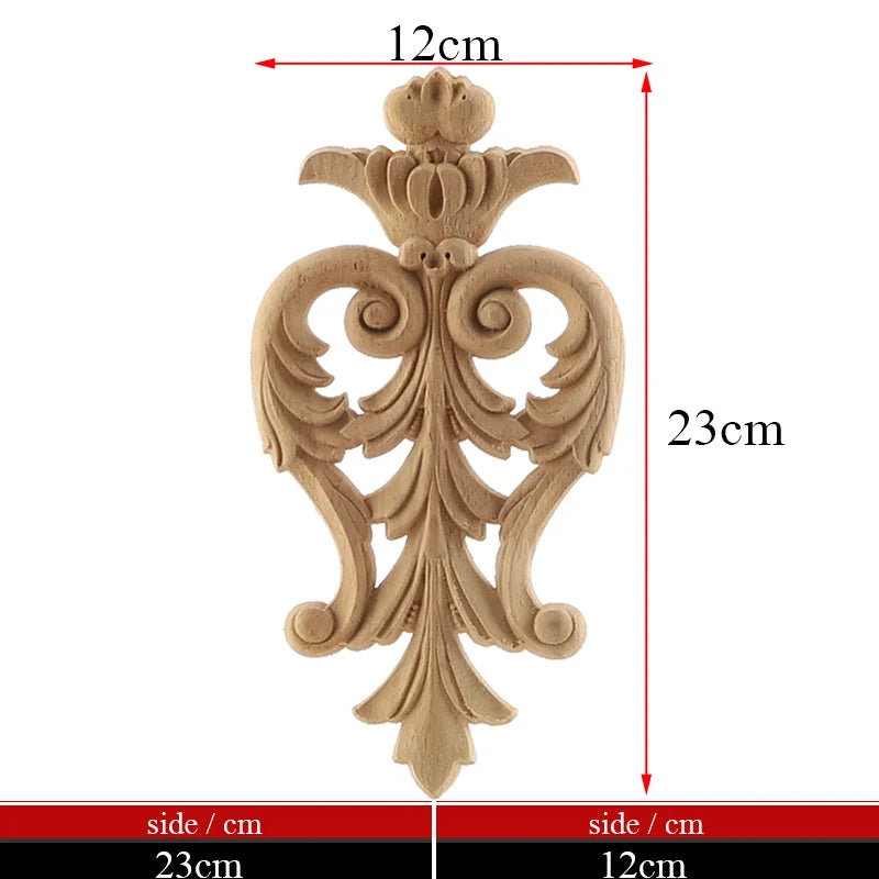 Exquisite Unpainted Long Leaves Rubber Furniture Decoration Accessories Doors Wood Figurines Wood Decal Wood Appliqué