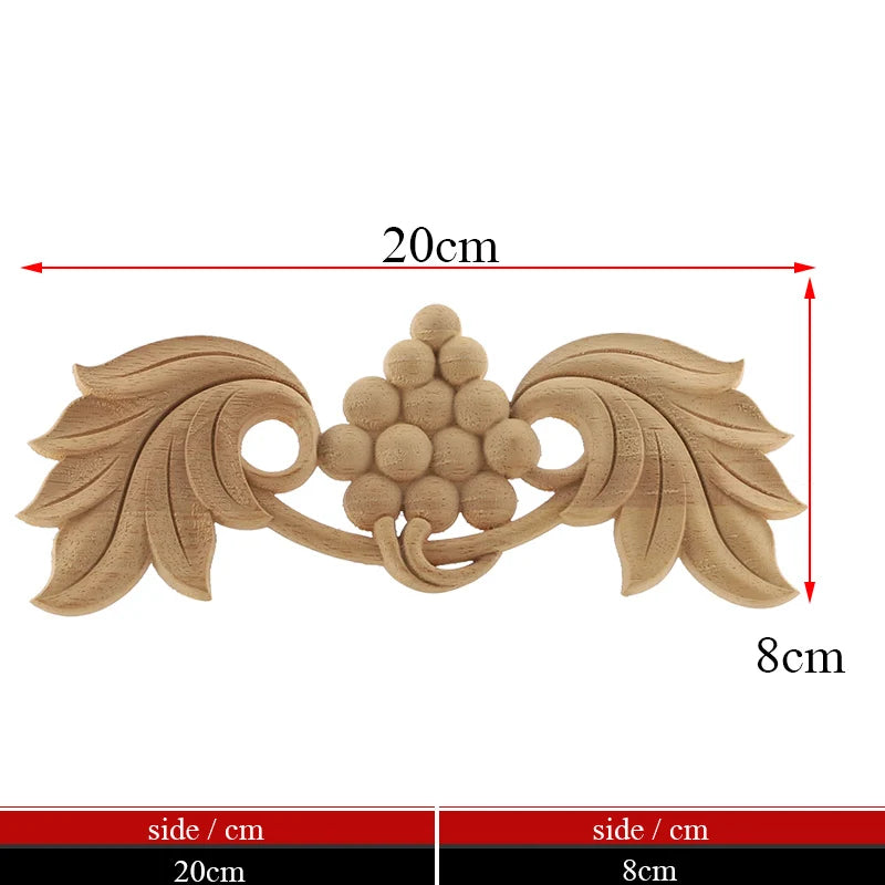 Exquisite Unpainted Long Leaves Rubber Furniture Decoration Accessories Doors Wood Figurines Wood Decal Wood Appliqué