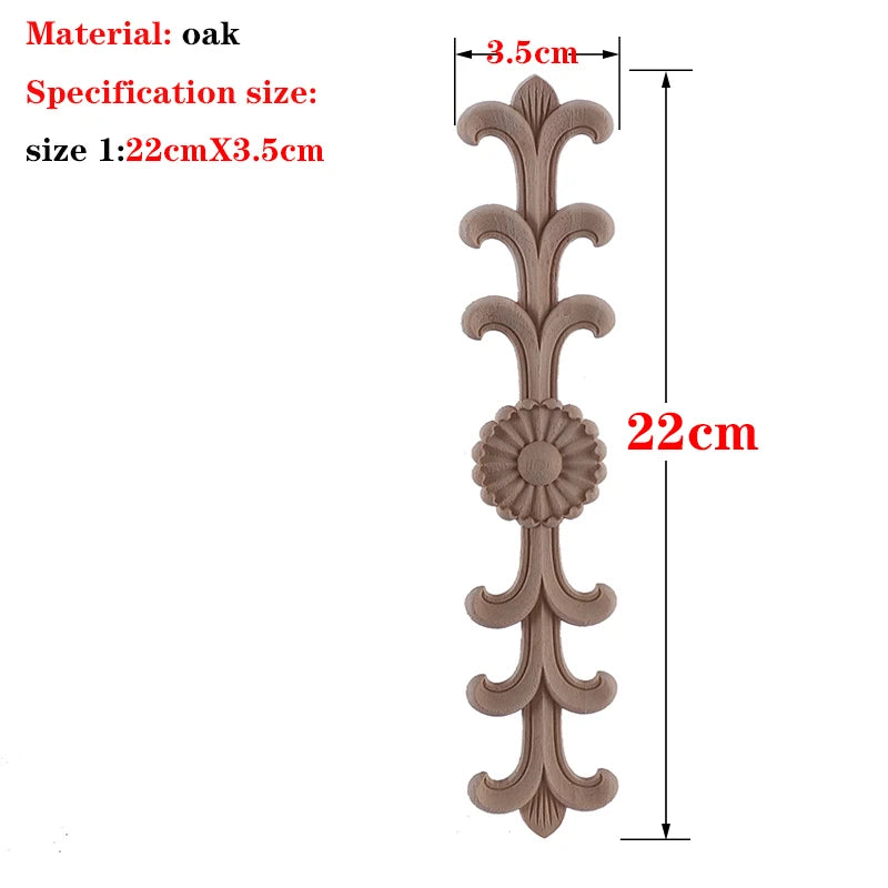 RUNBAZEF 1PC New Decorative Wood Appliques Unpainted Oak Carved Wave Flower Onlay Decal Corner  Home Furniture Door Decor Crafts