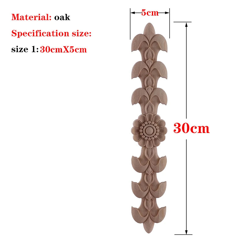 RUNBAZEF 1PC New Decorative Wood Appliques Unpainted Oak Carved Wave Flower Onlay Decal Corner  Home Furniture Door Decor Crafts
