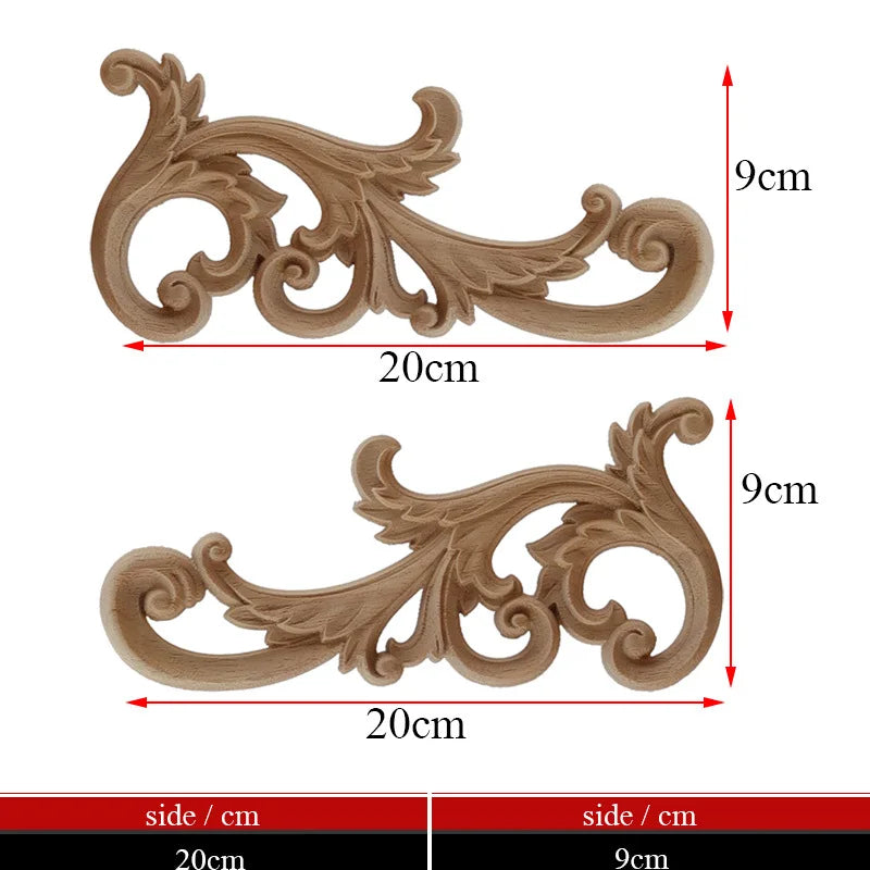 Exquisite Unpainted Long Leaves Rubber Furniture Decoration Accessories Doors Wood Figurines Wood Decal Wood Appliqué