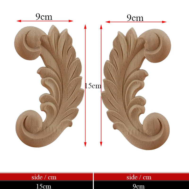 Exquisite Unpainted Long Leaves Rubber Furniture Decoration Accessories Doors Wood Figurines Wood Decal Wood Appliqué