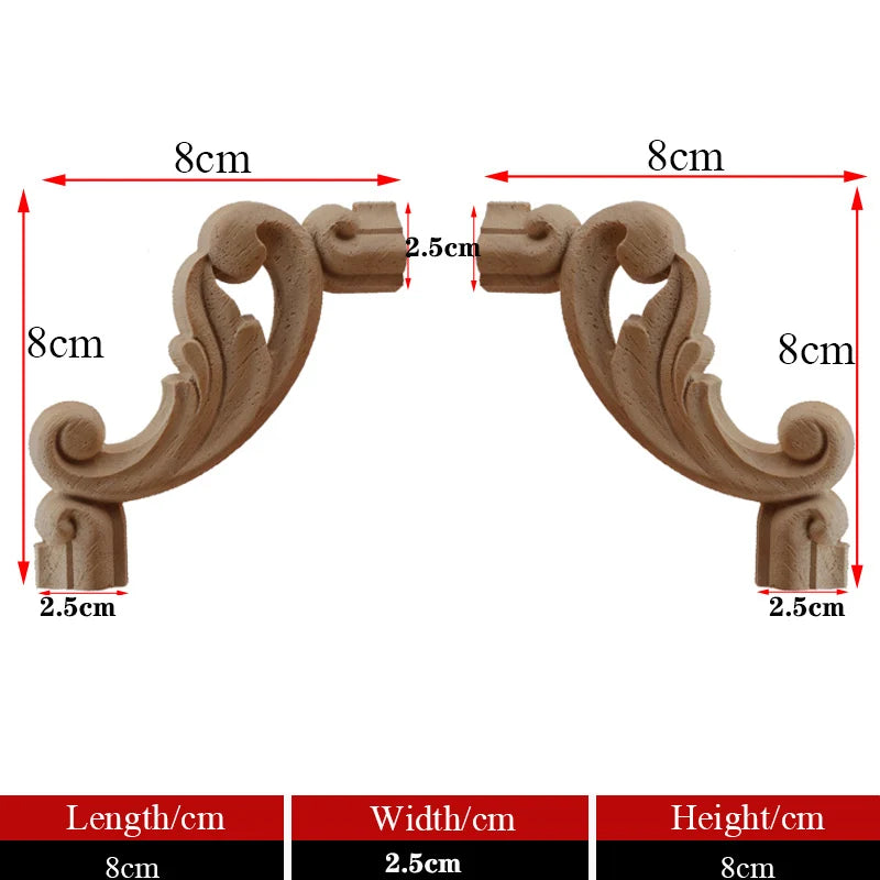 Exquisite Unpainted Long Leaves Rubber Furniture Decoration Accessories Doors Wood Figurines Wood Decal Wood Appliqué