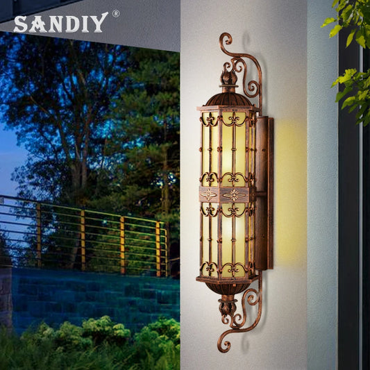 Outdoor Gold Wall Lamp Europe Retro Waterproof Vintage LED Porch Light Large Street Sconces for Exterior House Villa Gate E27