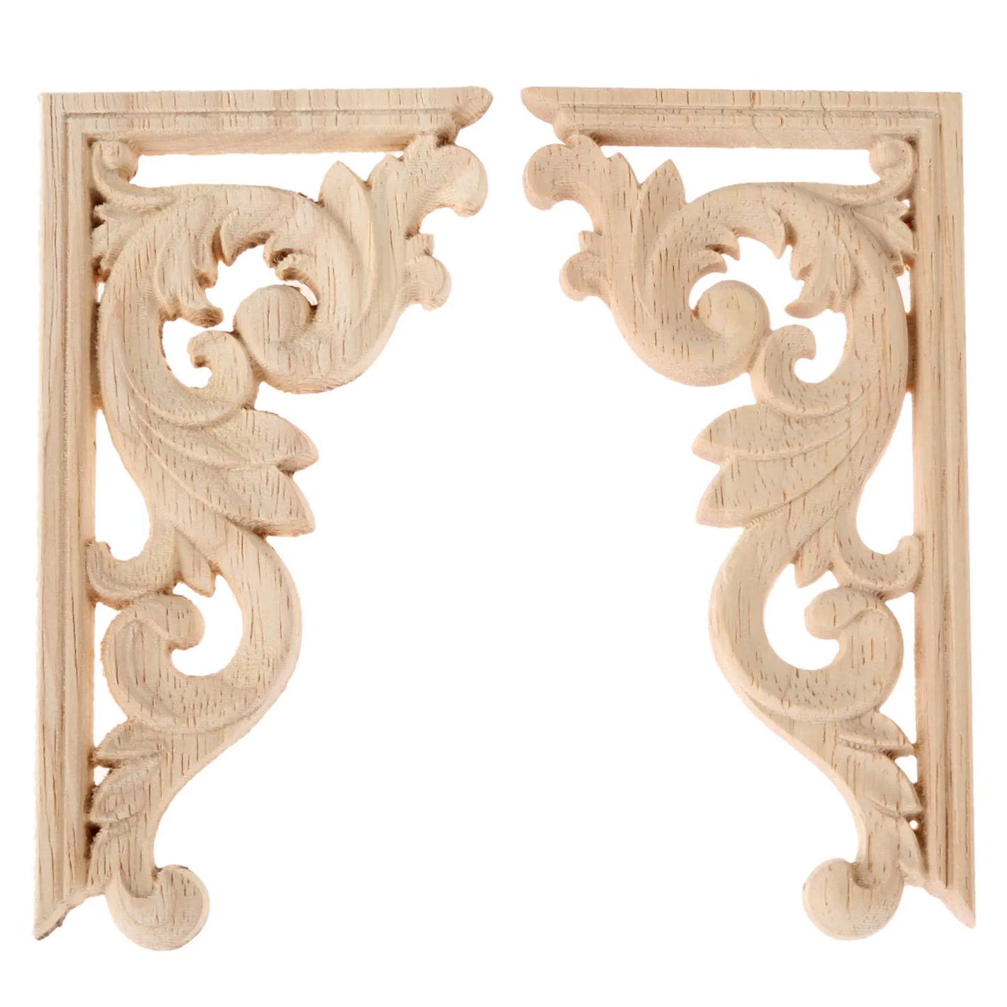 Left/ Right 13*7cm Unpainted Wooden Carved Decal Corner Woodcarving Onlay Applique Flower Furniture Cabinet Box Doors Decoration