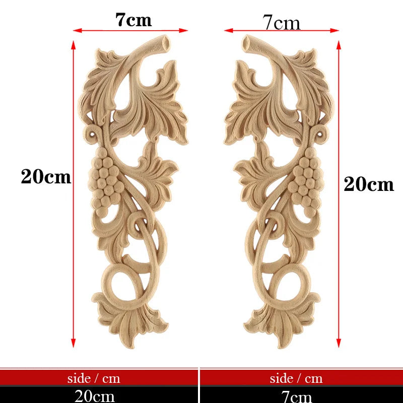 Exquisite Unpainted Long Leaves Rubber Furniture Decoration Accessories Doors Wood Figurines Wood Decal Wood Appliqué