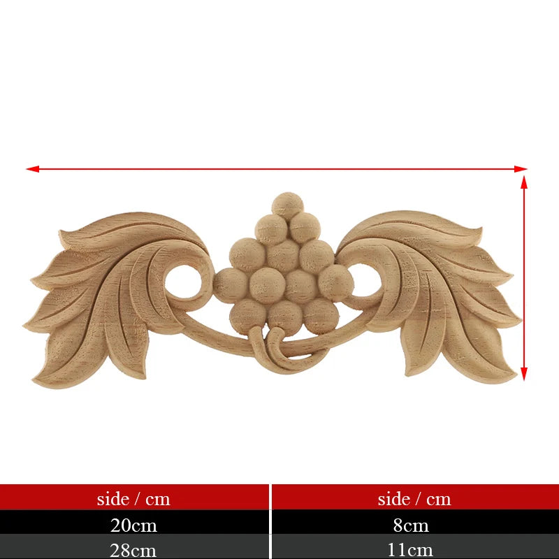 Exquisite Unpainted Long Leaves Rubber Furniture Decoration Accessories Doors Wood Figurines Wood Decal Wood Appliqué