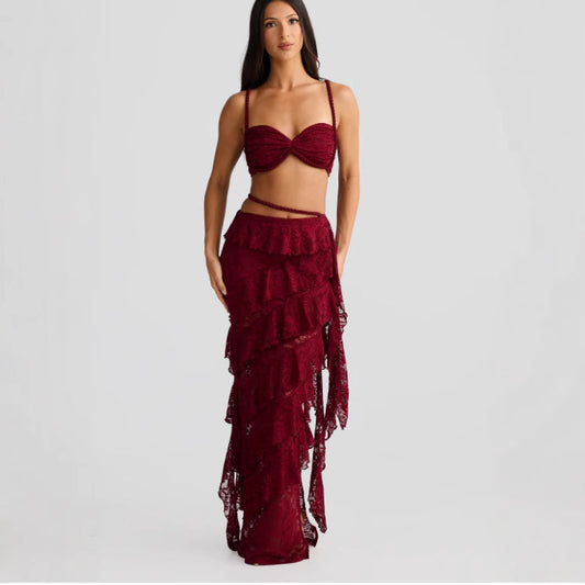 Beach Vacation Style Pure Desire Suit Women's Lace Sheath Skirt